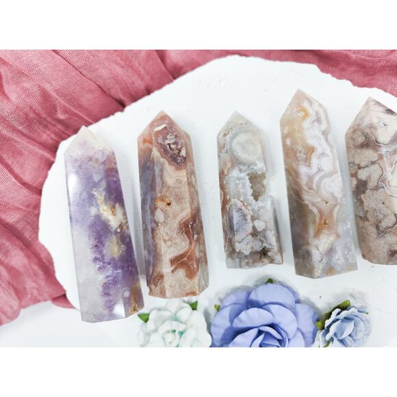 Flower Agate Amethyst Crystal Towers New Beginnings - Picture 2 of 9
